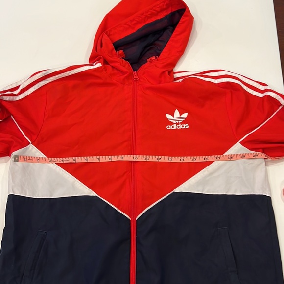 Adidas unisex size small windbreaker retro red white blue trademark 3 Stripe Y2K - Picture 10 of 16
